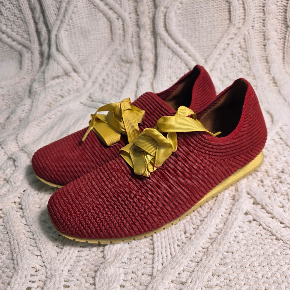 L'Amour Des Pieds Taimah Sneakers Red Yellow Ribbon Leather Lined Womens 8M